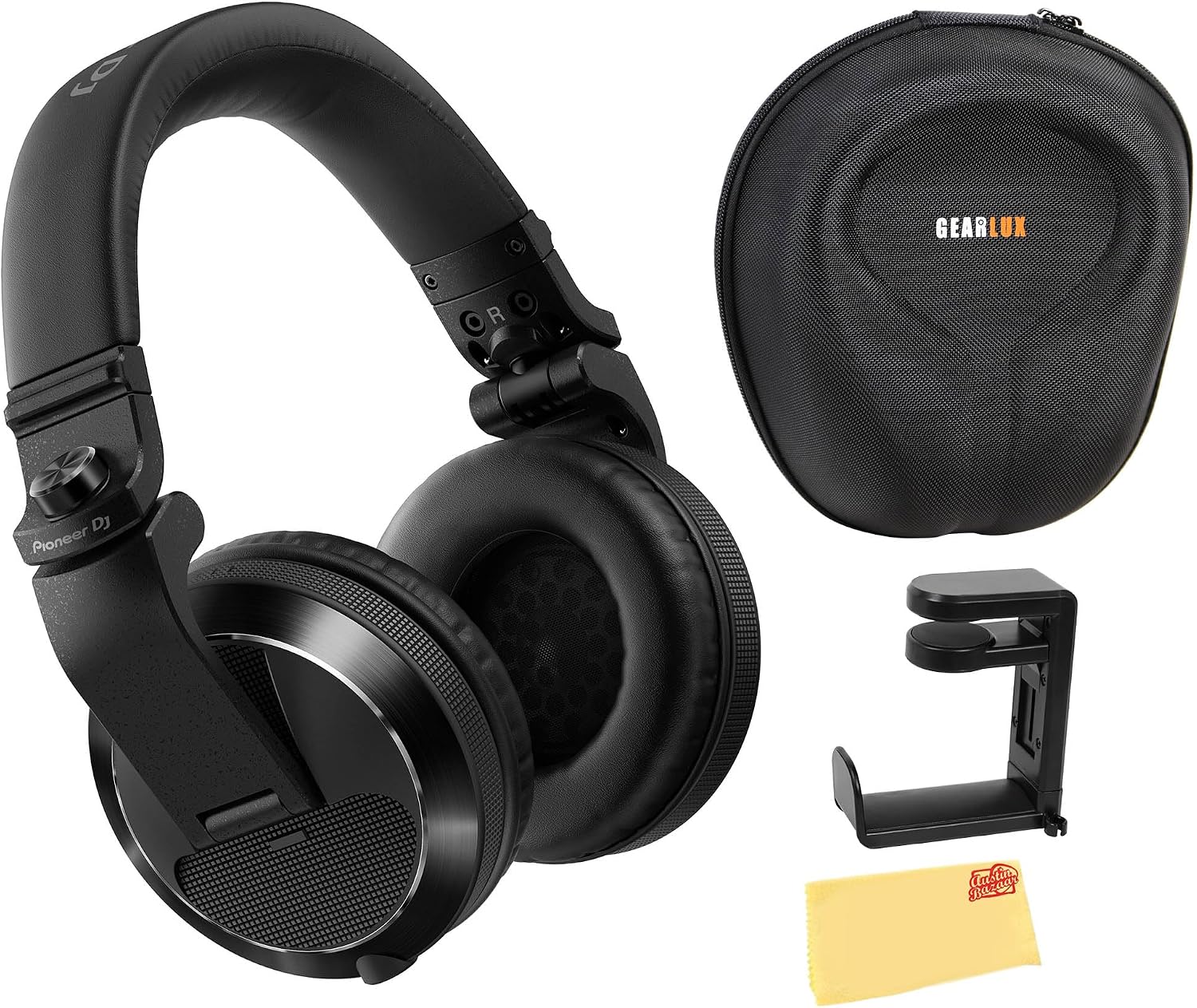 Pioneer DJ HDJ-X7 Professional Over-Ear DJ Headphones - Black Bundle with Case, Stand, and Austin Bazaar Polishing Cloth