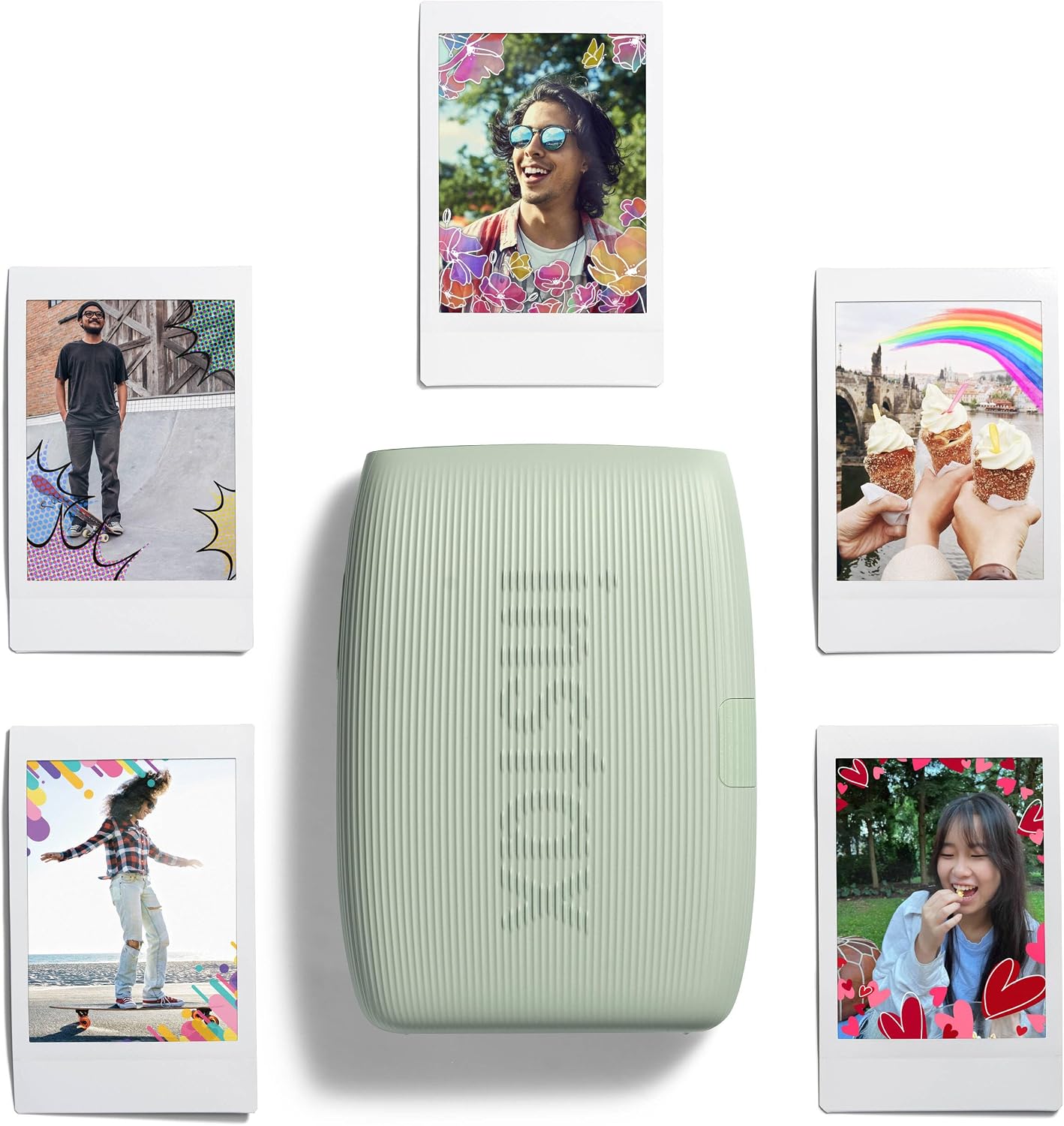 Bundle with Compatible Fuji Mini Link 3 Smartphone Printer Clay White + Fuji Film Value Pack 20 Sheets Accessories Bundle with Album + 5 Plastic Desk Frames + Paper & Sticker Frames (Sage Green)