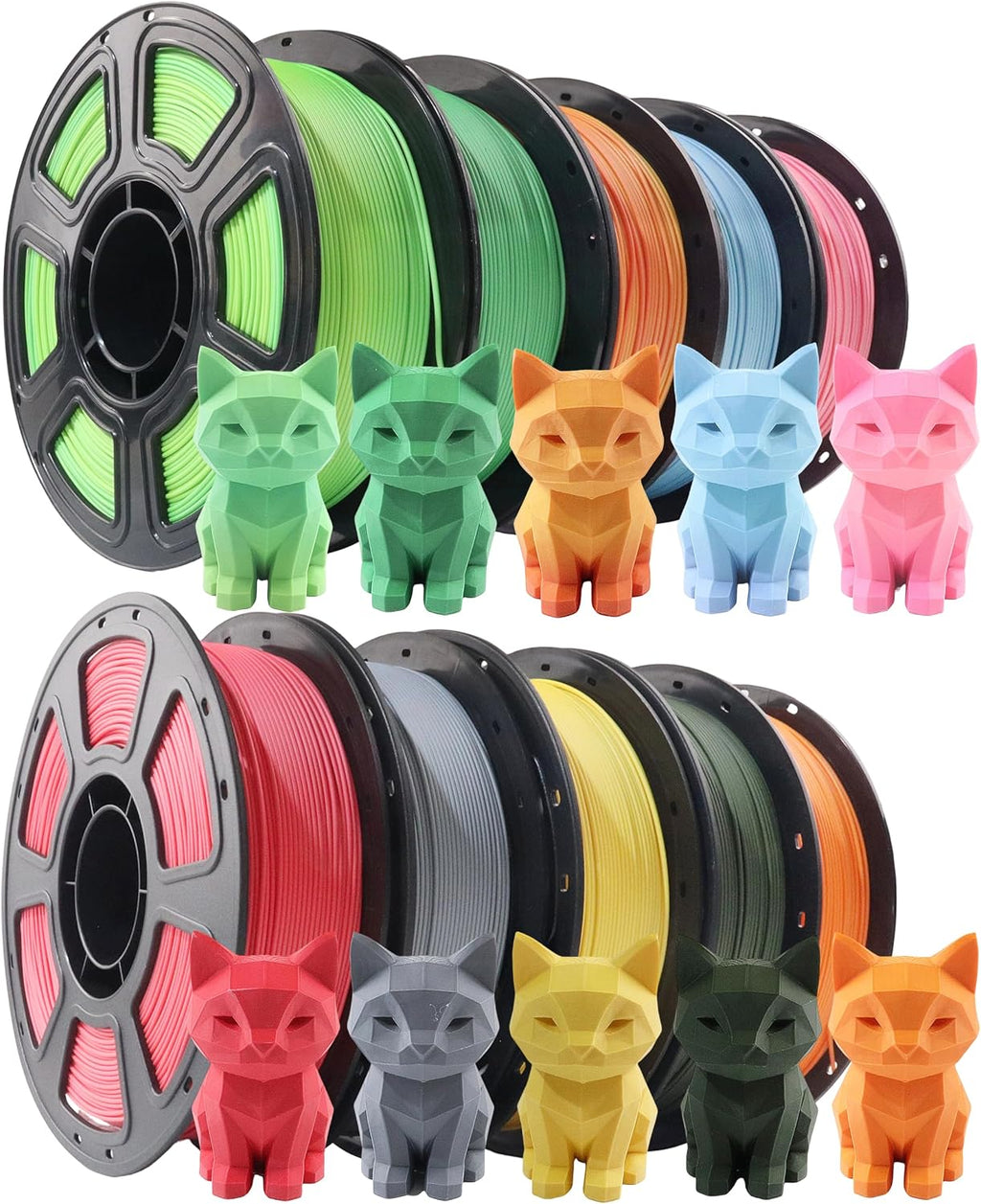 Matte PLA 3D Printer Filament Bundle, 1KG Spool(2.2lbs),Dimensional Accuracy +/- 0.02mm,1.75mm PLA Filament for Most FDM 3D Printers,10 Different Color