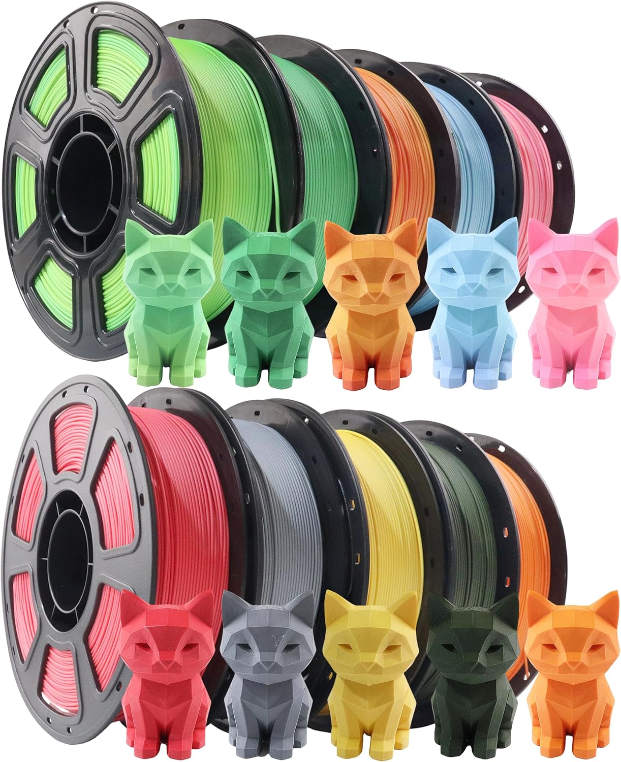 Matte PLA 3D Printer Filament Bundle, 1KG Spool(2.2lbs),Dimensional Accuracy +/- 0.02mm,1.75mm PLA Filament for Most FDM 3D Printers,10 Different Color