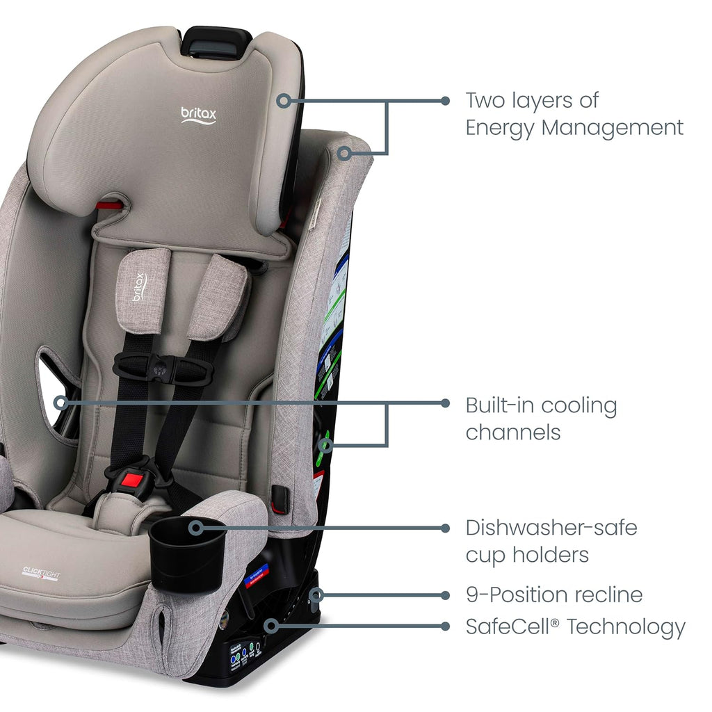 Britax One4Life Slim All in One Car Seat, Up to 10 Years of Use with Rear Facing, Forward Facing, & Booster Modes, 17.5' Slim Car Seat Design, ClickTight Installation & SafeWash Fabrics — Parchment