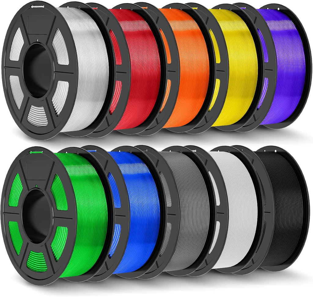 JAYO PLA+ Filament 1.75mm,3D Printer Filament PLA Plus Dimensional Accuracy +/- 0.02 mm, 1.1 Kg Per Spool, Black+White+Gray+Transparent+Clear(Blue+Red+Purple+Yellow+Orange+Green) of 10