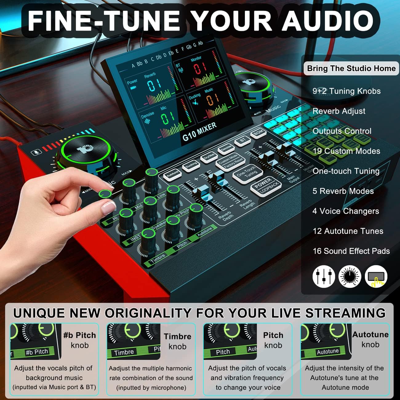 Podcast Microphone Bundle for Live Streaming, Sound Card Audio Interface Mixer w 3.5mm Condenser Mic for Broad Casting with Voice Changer Denoise, Podcast Equipment Bundle for PC/Phone Gaming Singing