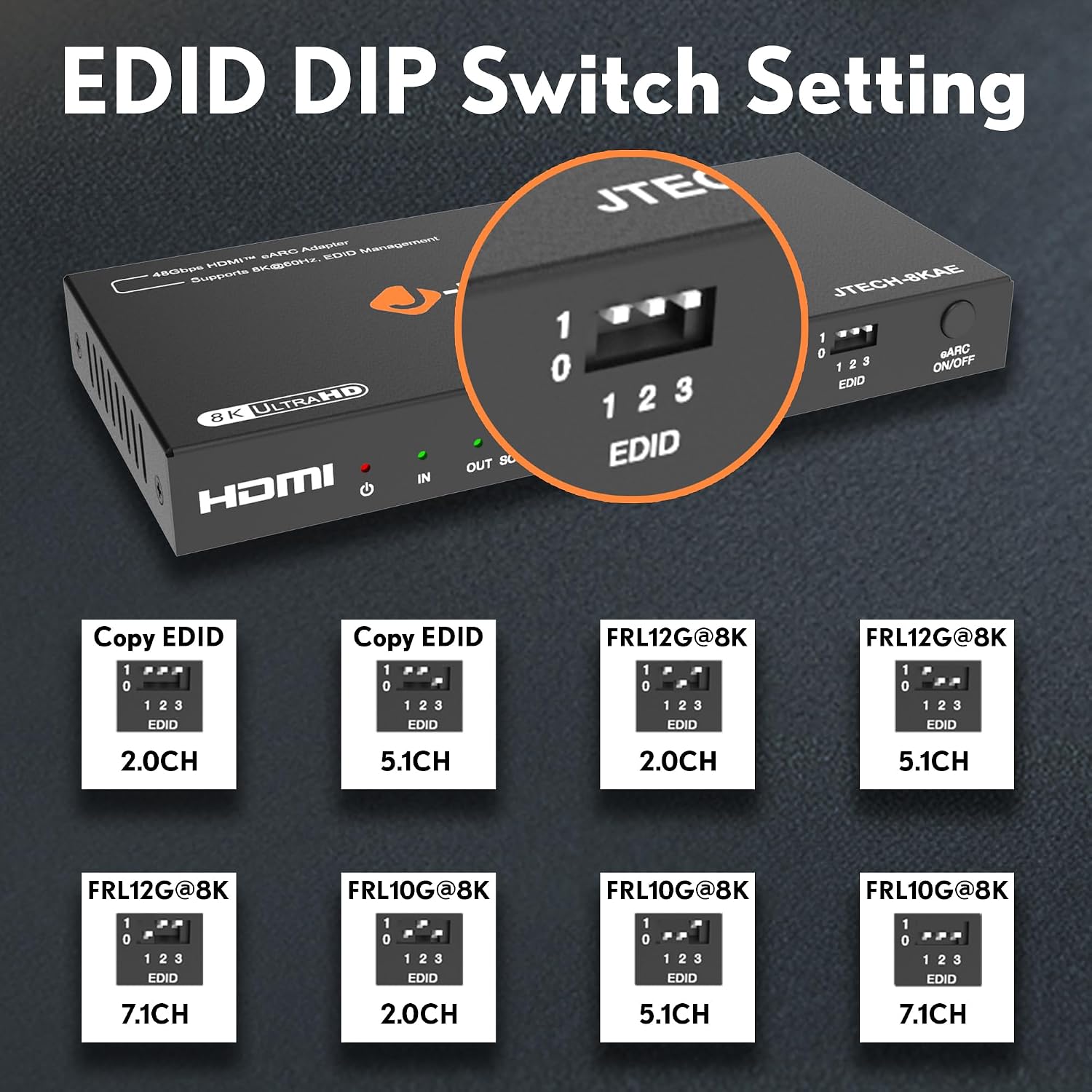 J-Tech Digital 8K HDMI Audio Extractor with eARC ARC 8K 60Hz 4K 120Hz, HDMI to Optical L/R Converter Adapter, HDCP 2.3 HDR CEC EDID [JTECH-8KAE]