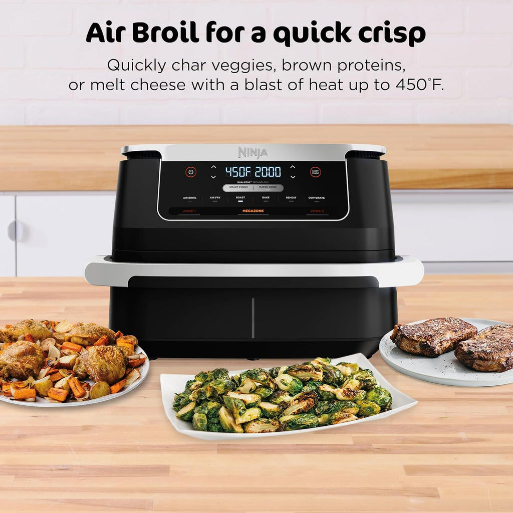 Ninja Foodi Air Fryer | 6-in-1 with 7-QT MegaZone & Basket Divider for Large Proteins & Full Meals | Cook 2 Foods at Once | 450° F | Air Fry, Roast, Broil, Dehydrate, Keep Warm & Bake | Black | DZ071