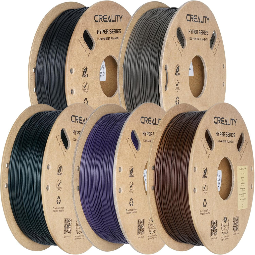 Creality Carbon Fiber Filament 1.75mm Bundle 5KG for K1C, 3D Printer Hpyer PLA-CF Filament Bundle for High Speed 50-300mm/s, Black+Dark Green+Greyish Yellow+Ochre+Purple