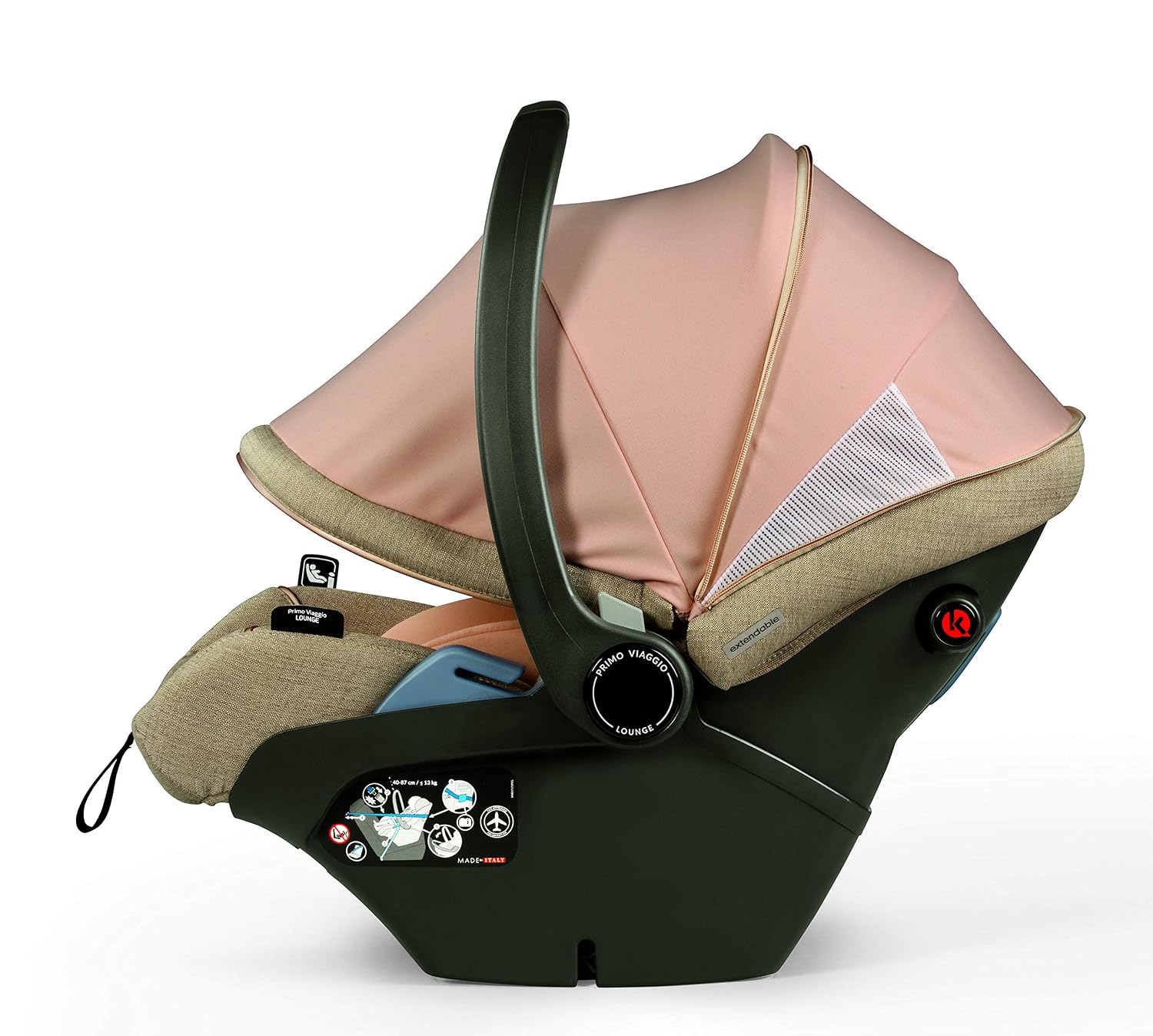Peg Perego Primo Viaggio Lounge - Reclining Rear Facing Infant Car Seat - Includes Base with Load Leg & Anti-Rebound Bar - for Babies 4 to 30 lbs - Made in Italy - Mon Amour (Pink & Beige)