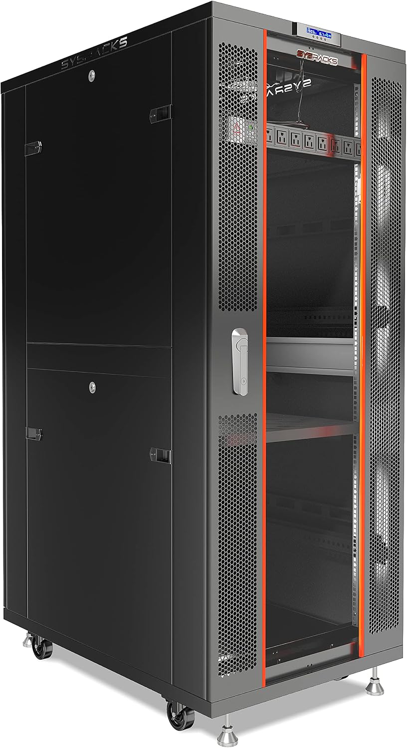 37U Home Server Rack Cabinet – 19' Floor Standing Network Rack, 32' Deep Homelab Rack with Locking Glass Door, Cooling Fans, PDU & Shelf for NAS, Router, Switch and AV Equipment