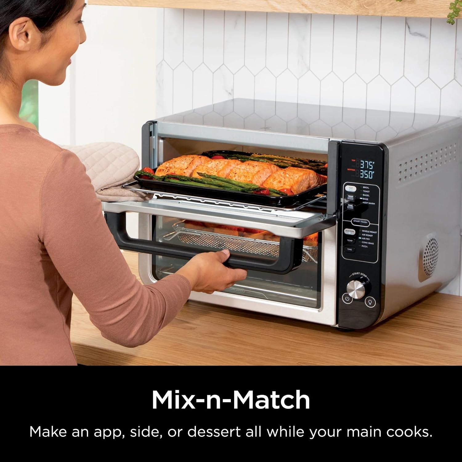 Ninja DCT400 10-in-1 Double Oven with FlexDoor, FlavorSeal & Smart Finish, Rapid Top Convection and Air Fry Bottom, Bake, Broil, Air Roast, Toast, Air Fry, Pizza and More, Stainless Steel (Renewed)