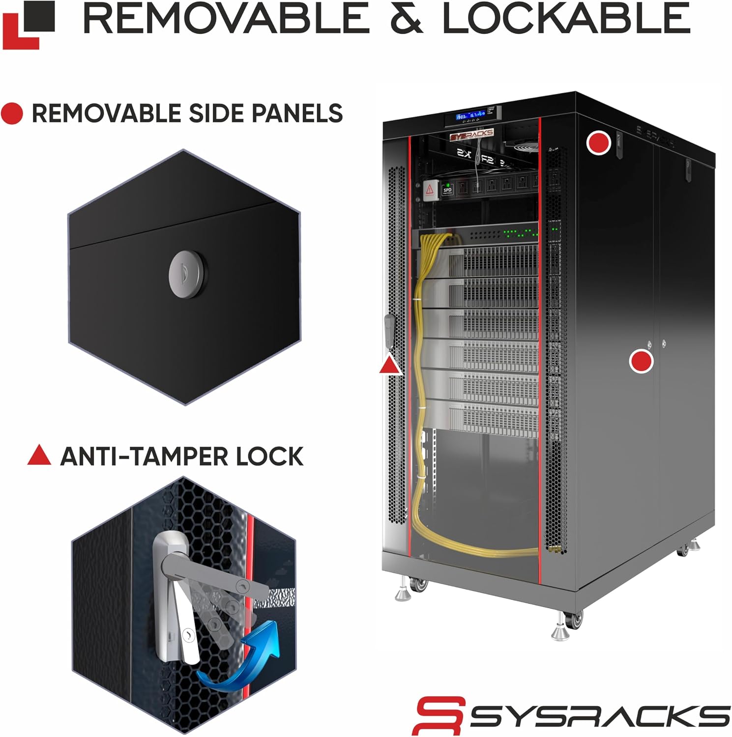19' Server Rack Cabinet 22U – 35' Deep Network Cabinet Enclosure with Glass Door, Locking Panels, Cooling Fans, PDU & Shelf, IT Rack for Servers, Switches, AV Equipment