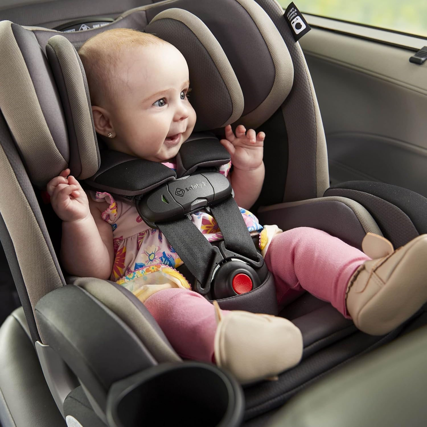 Safety 1st EverSlim 4-in-1 Convertible Car Seat, SecureTech Chest Clip, Ultra-Slim, 4-Mode Infant to Booster, Baby Car Seat, Fits 5-100 lbs, Memory Foam, Fiddlehead