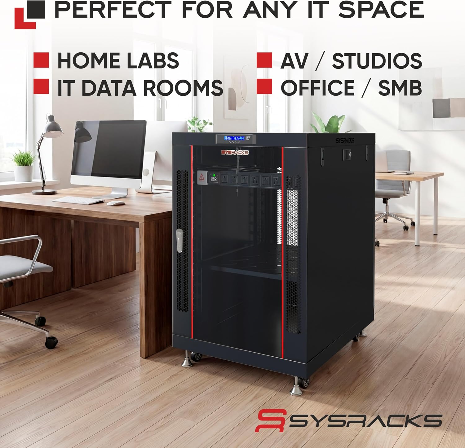 19' Server Rack Cabinet 18U – 35' Deep Network Cabinet Enclosure with Glass Door, Locking Panels, Cooling Fans, PDU & Shelf, IT Rack for Servers, Switches, AV Equipment