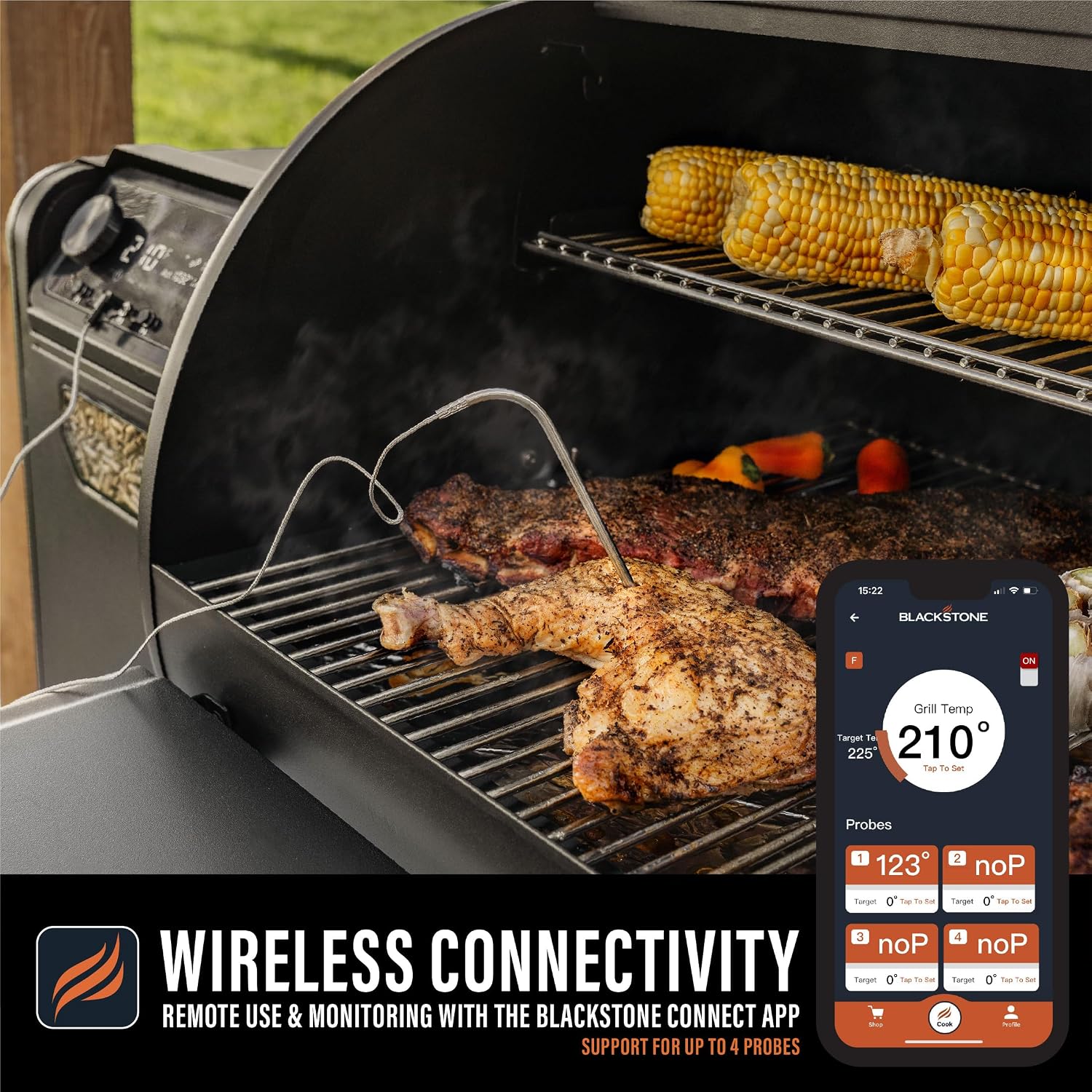 Blackstone 2258 Pellet Grill/Air Fryer Combo Unit, Powder Coated Steel, Black