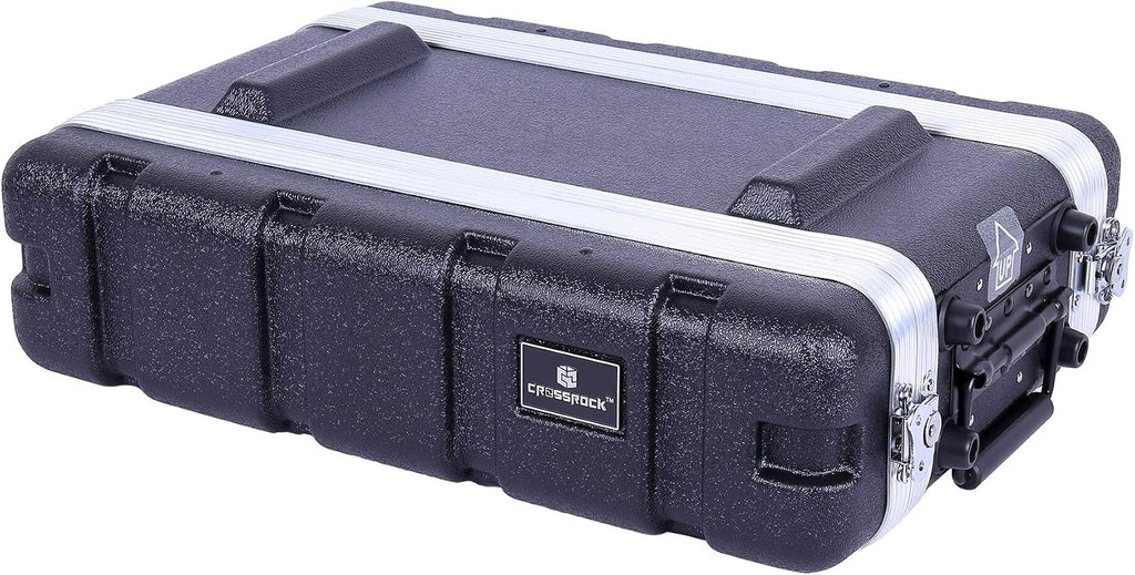 Crossrock Stackable 2U Rack Case, Shallow 14.25' Depth, Polyethylene Hard-shell Construction with Heavy Duty Hardware-Black(CRA9602US)