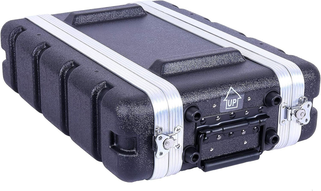 Crossrock Stackable 2U Rack Case, Shallow 14.25' Depth, Polyethylene Hard-shell Construction with Heavy Duty Hardware-Black(CRA9602US)