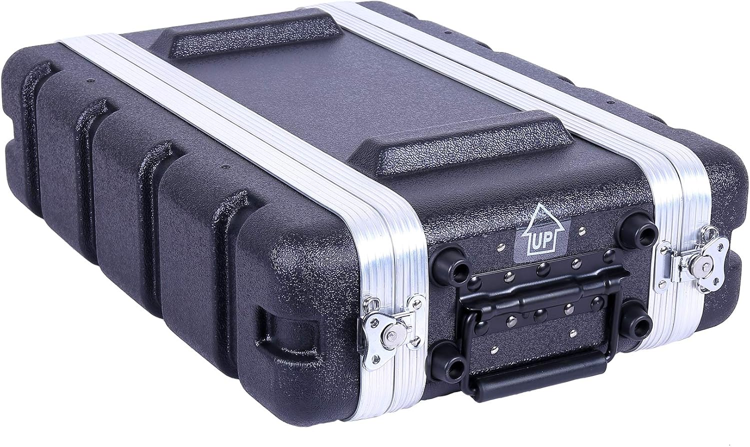 Crossrock Stackable 2U Rack Case, Shallow 14.25' Depth, Polyethylene Hard-shell Construction with Heavy Duty Hardware-Black(CRA9602US)