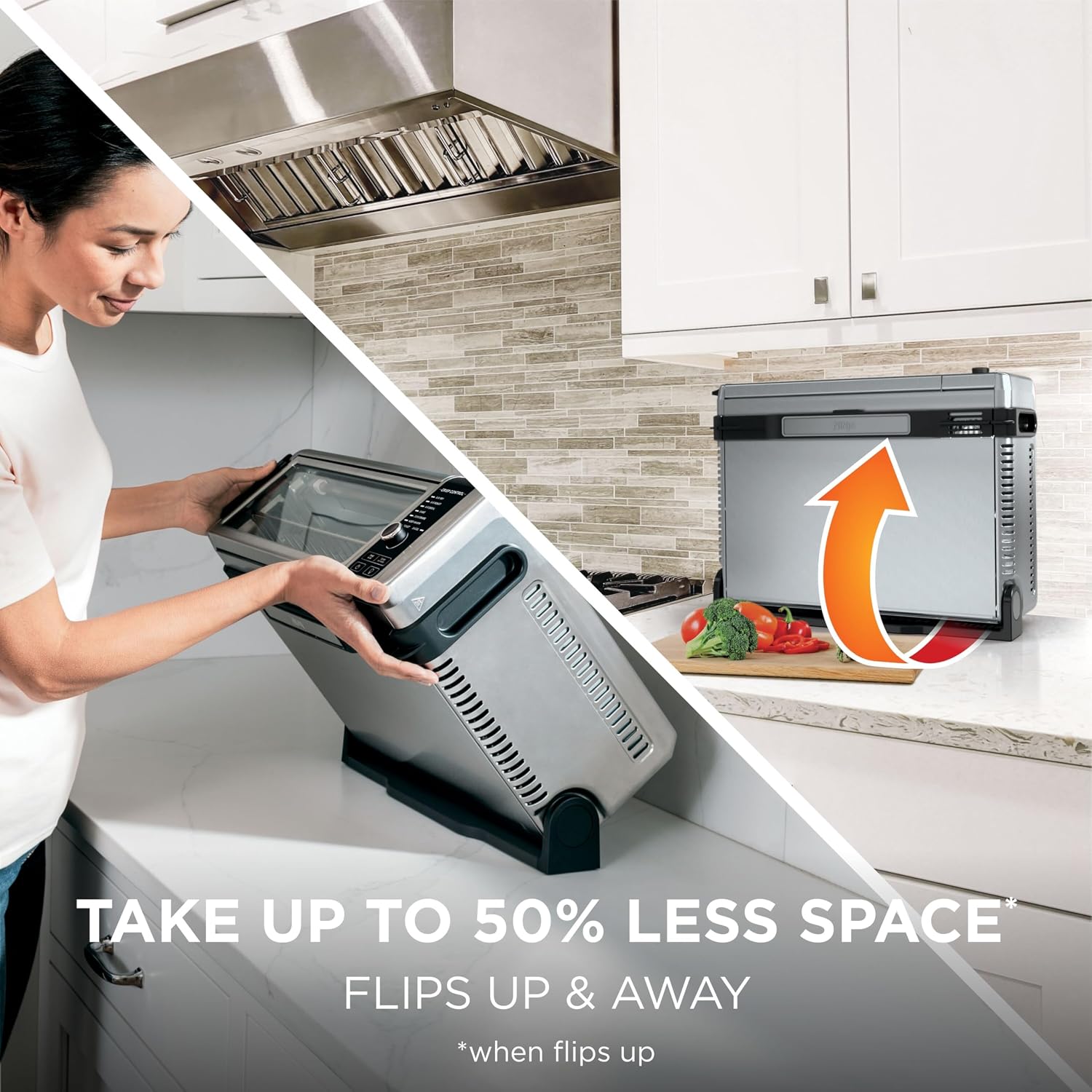 Ninja Digital Air Fryer & Toaster Oven | 8-in-1 Functionality | Flip-Up Design | XL Capacity | Air Fry Basket, Sheet Pan, Wire Rack & Crumb Tray | 1800 Watt | Silver | SP101