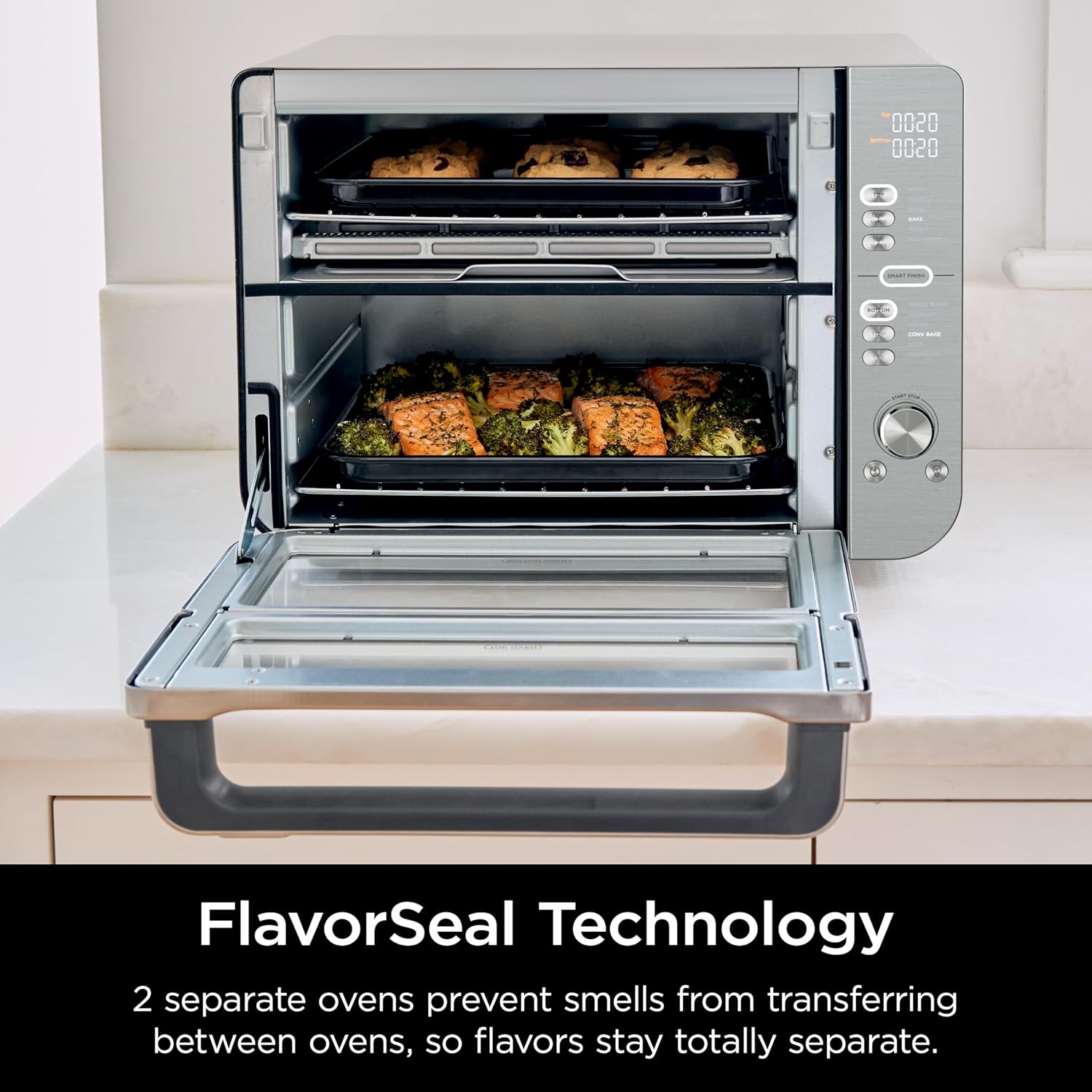 Ninja Double Stack XL Countertop Oven & Air Fryer, 12-in-1, Flexdoor, FlavorSeal, SMART FINISH with DualZone Technology, Countertop Oven, Air Fryer, Bake, Broil, Reheat, Pizza, Stainless Steel, DCT601 (Renewed)
