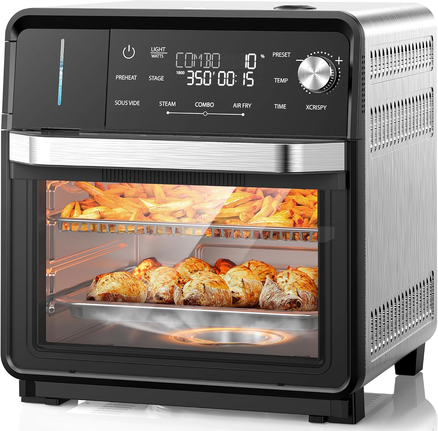 Nuwave Combi Steam Oven, Non-Toxic Stainless Steel Multi-Cooker with Air Fry, Sous Vide, Toast & More, 50-450°F Precision, 120 Presets, Moisture Control, Programmable, Easy to Clean, 16 quarts