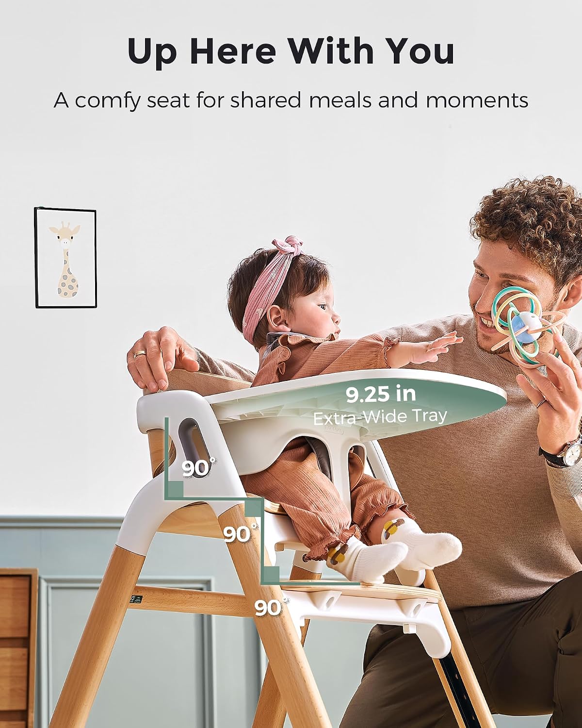 Momcozy DinerPal Wooden High Chair for Babies, Toddlers & Adults Up to 308 Lbs, Convertible Baby Highchair with Food-Grade Tray, Dishwasher-Safe, Adjustable & Ergonomic, Natural Wood