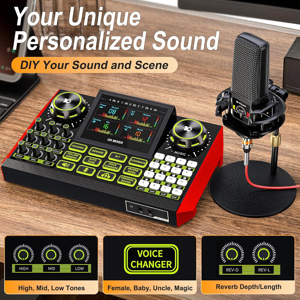 neculogy Podcast Equipment Bundle - All-in-One Audio Mixer Production Studio with 3.5mm Microphone for Live Streaming, Podcast Recording, PC, Smartphone & DJ (Model: G9-PKPRO DJ Mixer