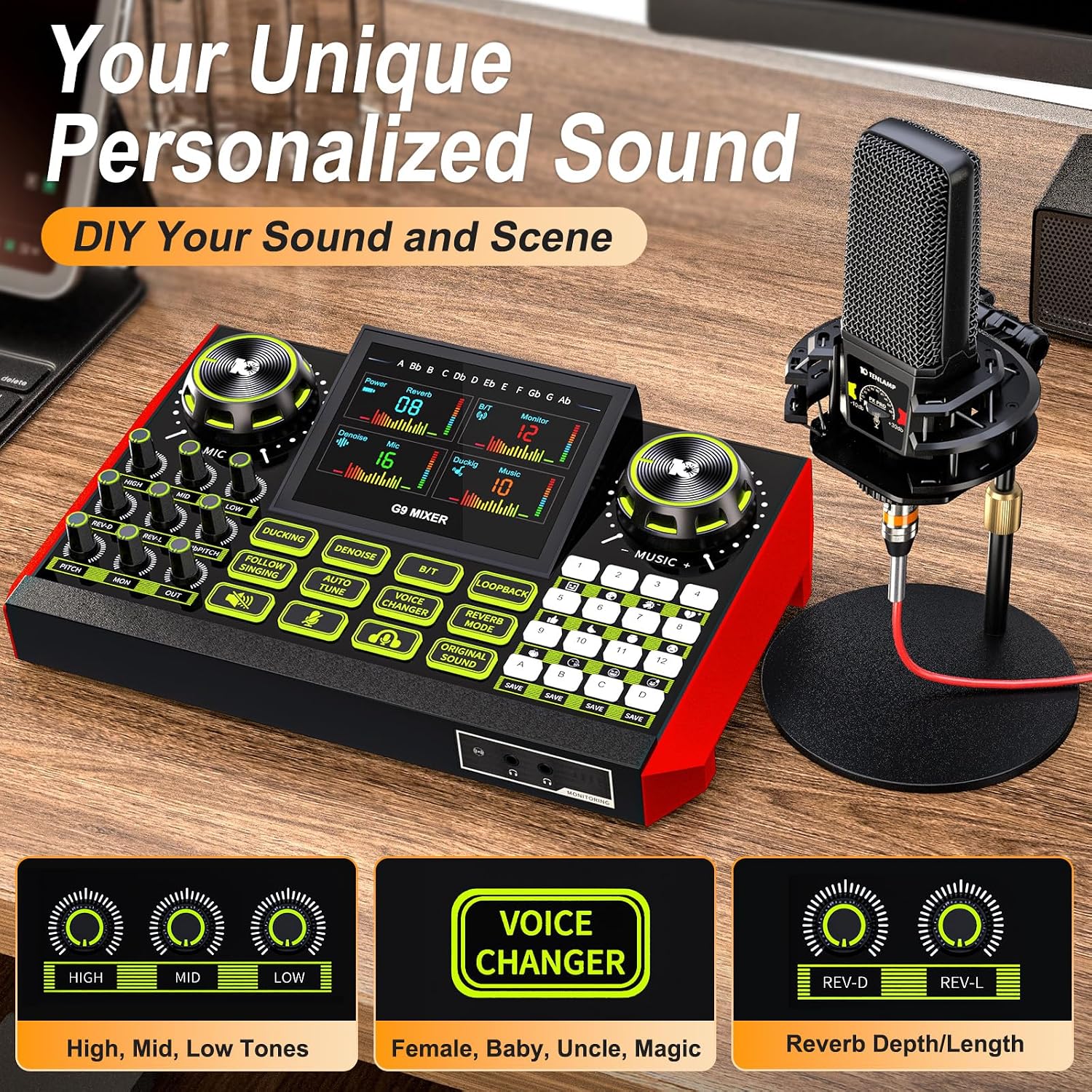 neculogy Podcast Equipment Bundle - All-in-One Audio Mixer Production Studio with 3.5mm Microphone for Live Streaming, Podcast Recording, PC, Smartphone & DJ (Model: G9-PKPRO DJ Mixer