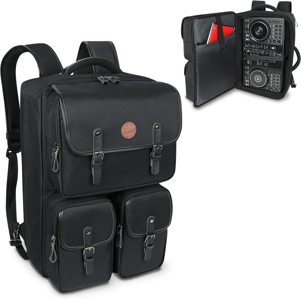 GOgroove DJ Controller Backpack - DJ Mixer Case Compatible with Pioneer DJ DDJ 400 DJ Controller, DJ Headphones, Controller Stand, and More DJ Equipment with Customizable & Scratch Resistant Interior