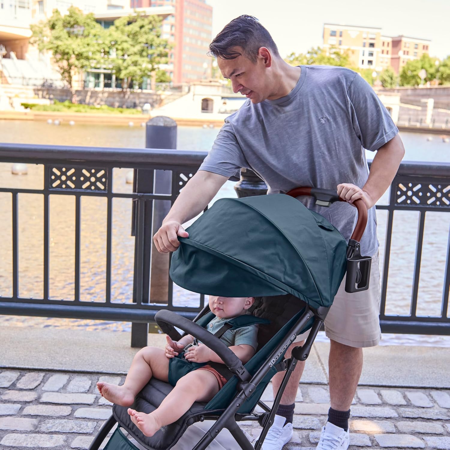 Ingenuity Ingenuity 3Dquickclose CS+ Compact Fold Stroller – Lightweight Stroller with Oversized Canopy, Extra-Large Storage and Compact Fold, Deep Ocean