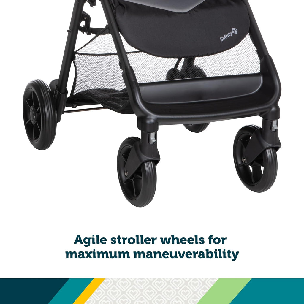 Safety 1st Smooth Ride Travel System Stroller and OnBoard FLX Infant Car Seat, Newborn to Toddler Baby Combo, Easy-Install, Large Canopy, Ample Storage, Foldable, Rear-Facing 4-30 lbs, Black Cherry