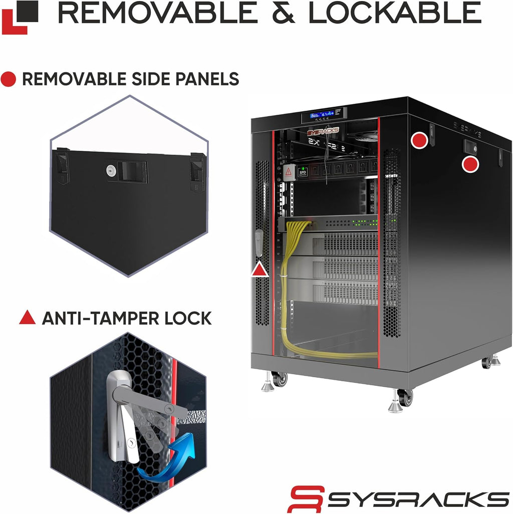 19' Server Rack Cabinet 15U – 35' Deep Network Cabinet Enclosure with Glass Door, Locking Panels, Cooling Fans, PDU & Shelf, IT Rack for Servers, Switches, AV Equipment