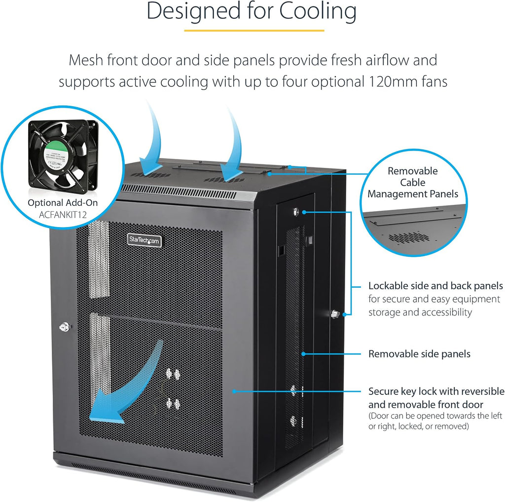 StarTech 4-Post 15U Wall Mount Network Cabinet w/ 1U Shelf, 19' Wall-Mounted Server Rack Kit for IT / Data Computer Equipment, Ships Fully Assembled