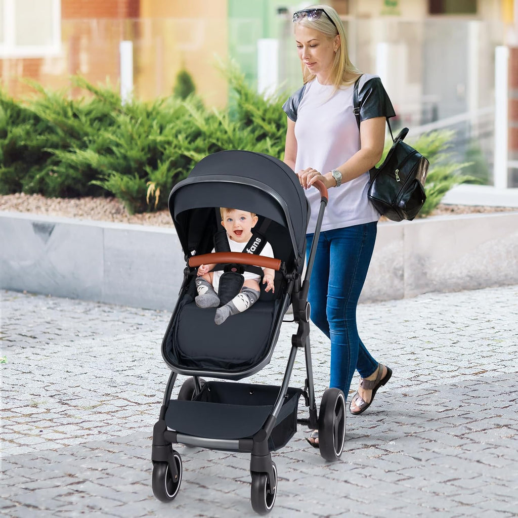 INFANS 2 in 1 Baby Stroller, Newborn Convertible Stroller Bassinet for Infant, Foldable High Landscape Shock Absorption with Reversible Seat, Aluminum Structure for Toddler Pushchair 0-36 Month