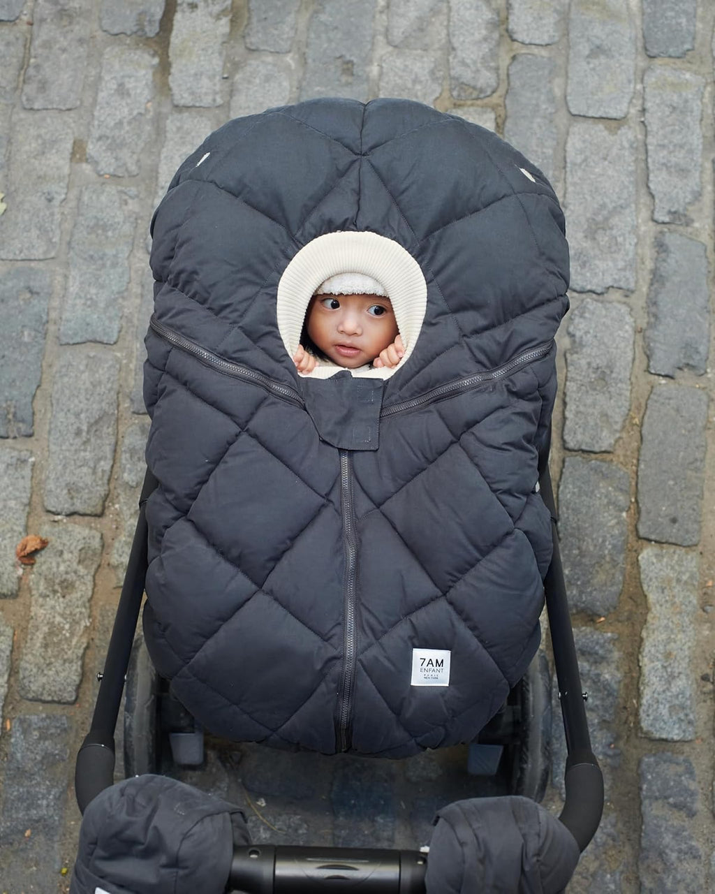 7AM Enfant Car Seat Covers - Cocoon Baby Cover for Boys & Girls, Rain & Snow Repellent, Breathable Windproof, Center Zipper, Universal Fit for Infant Car Seat (0-12M) (Smokey Quilted)