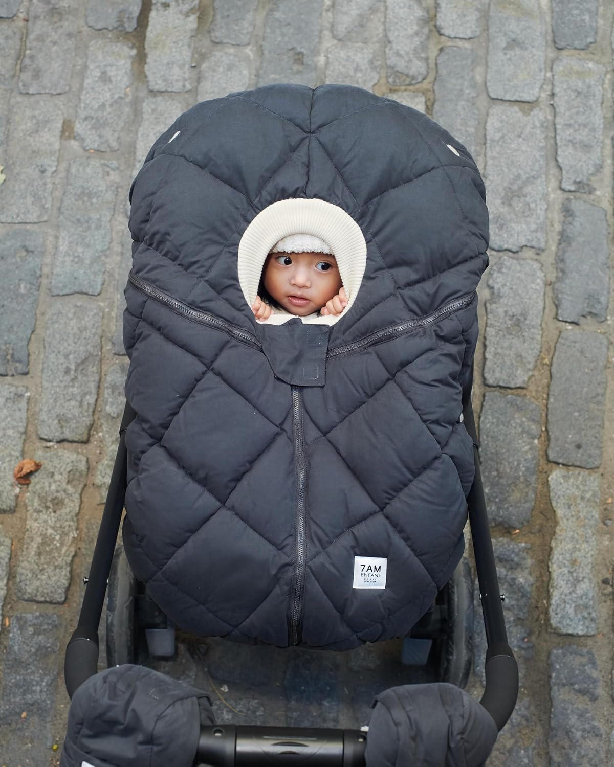 7AM Enfant Car Seat Covers - Cocoon Baby Cover for Boys & Girls, Rain & Snow Repellent, Breathable Windproof, Center Zipper, Universal Fit for Infant Car Seat (0-12M) (Smokey Quilted)