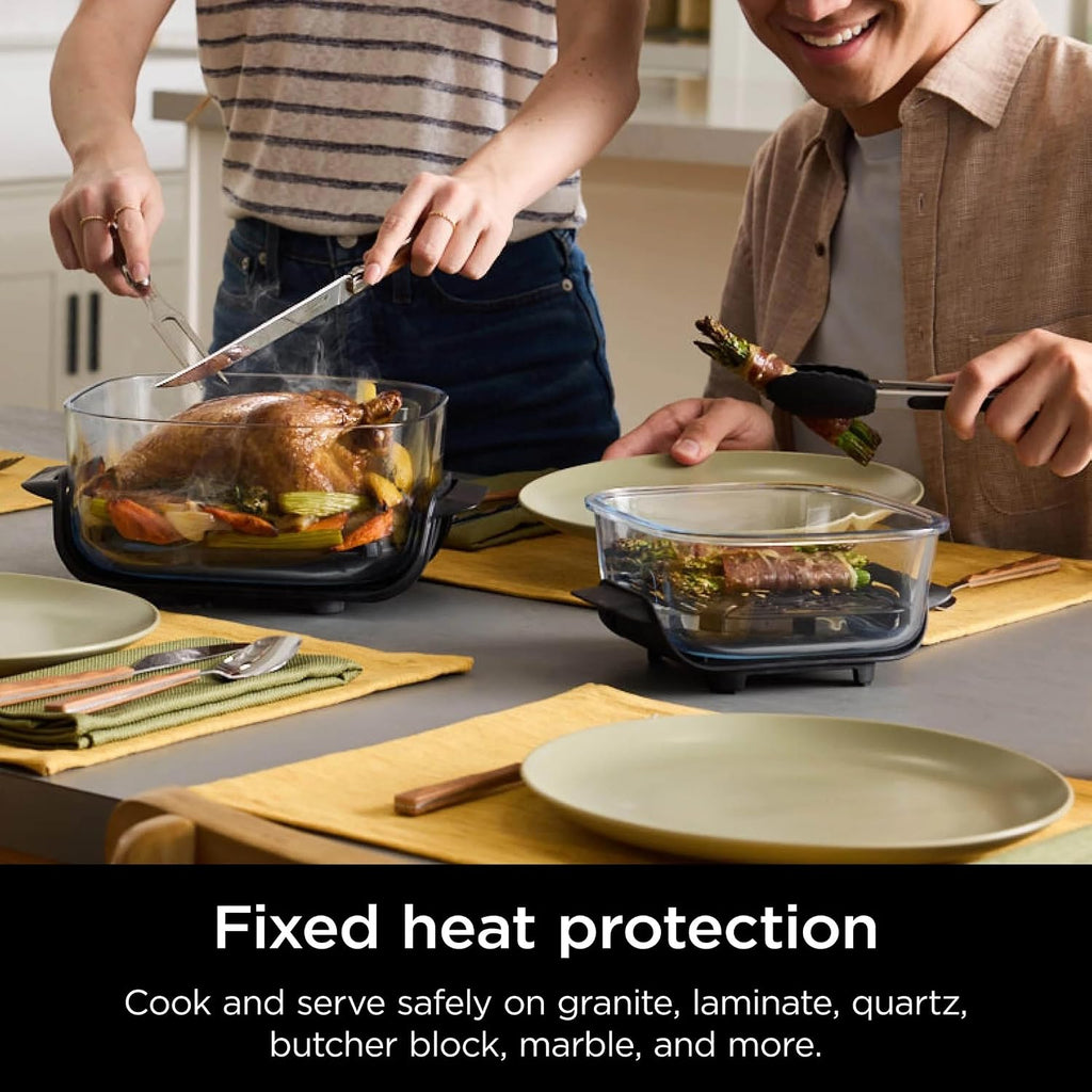 Ninja FN100WH Crispi Air Fryer, Microwave, Freezer & Dishwasher Safe, Non Toxic Glass Portable Cooking System, 4 QT & 5 Cup Glass Containers with Storage Lids, Easy Meals, White (Renewed)