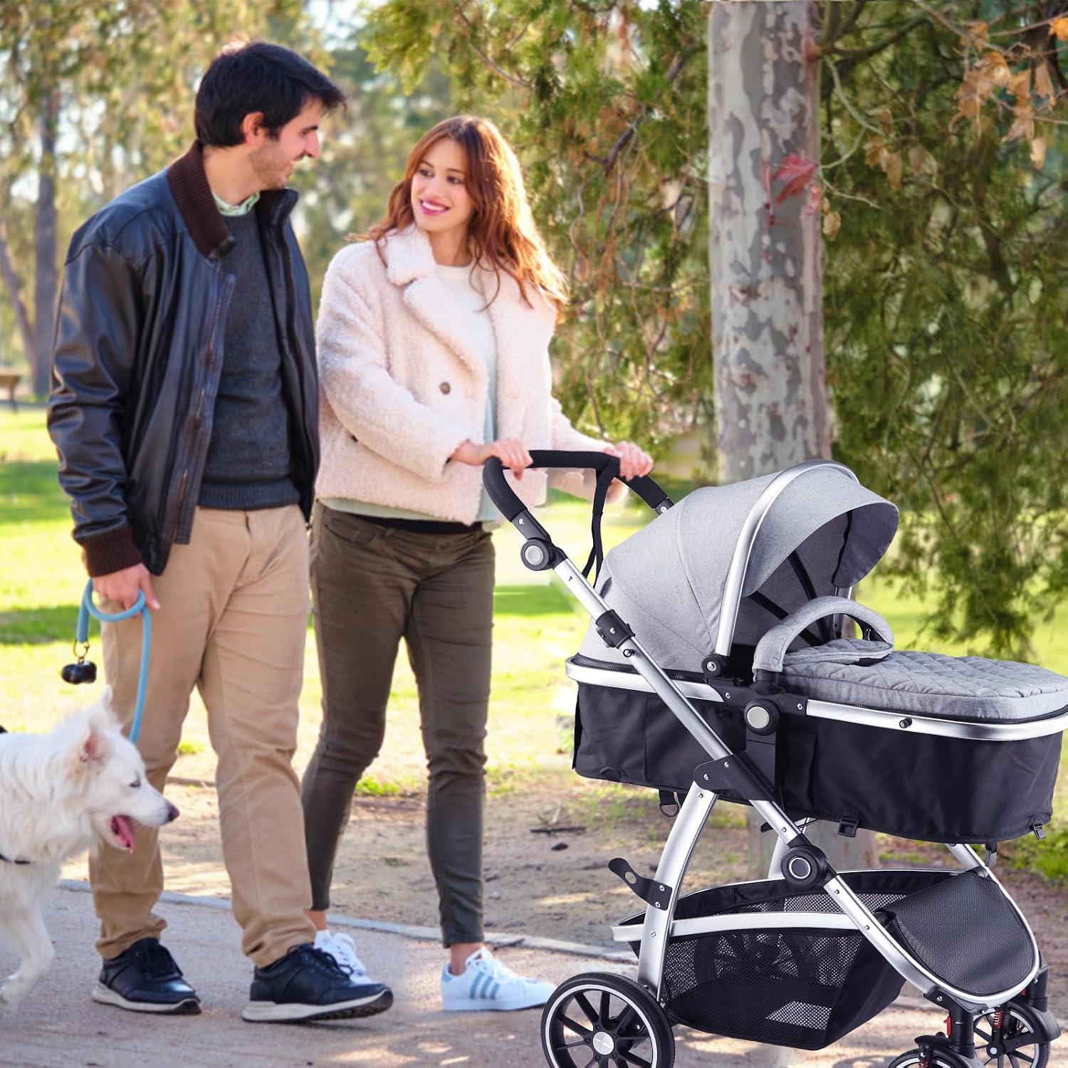 Hagaday Baby Stroller, 2-in-1 Reversible Toddler Seat with Basket Mode, Foldable Infant Stroller with Canopy, One Button Brake, Adjustable Handle, Newborn Pushchair (Gray)
