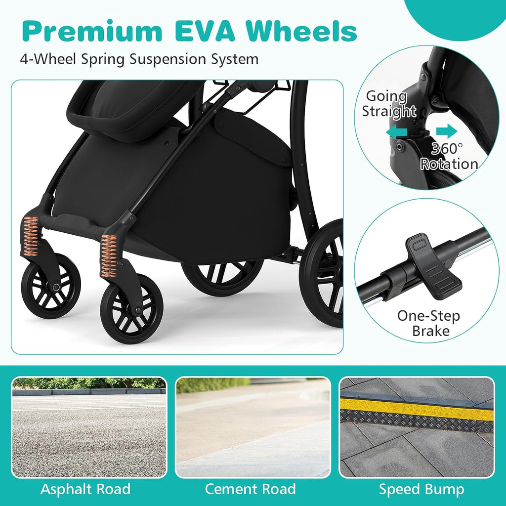 BABY JOY 2 in 1 Baby Stroller, High Landscape Convertible Bassinet Stroller with Reversible Seat, Adjustable Backrest & Canopy, Foldable Pushchair Pram Stroller for Newborn Toddler 0-36 Months (Black)
