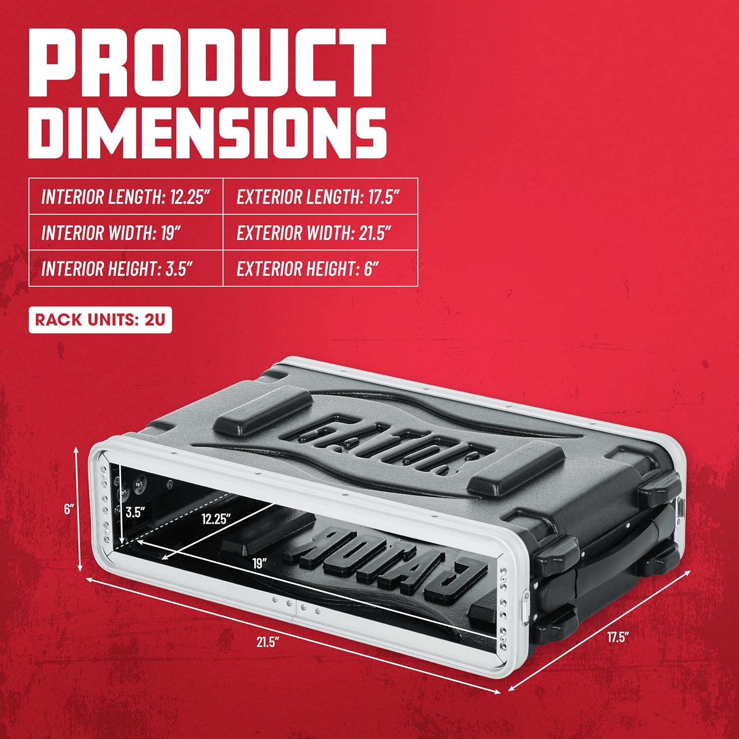 Gator Cases Lightweight Molded 2U Rack Case with Heavy Duty Latches; Shallow 14.25' depth (GR-2S)