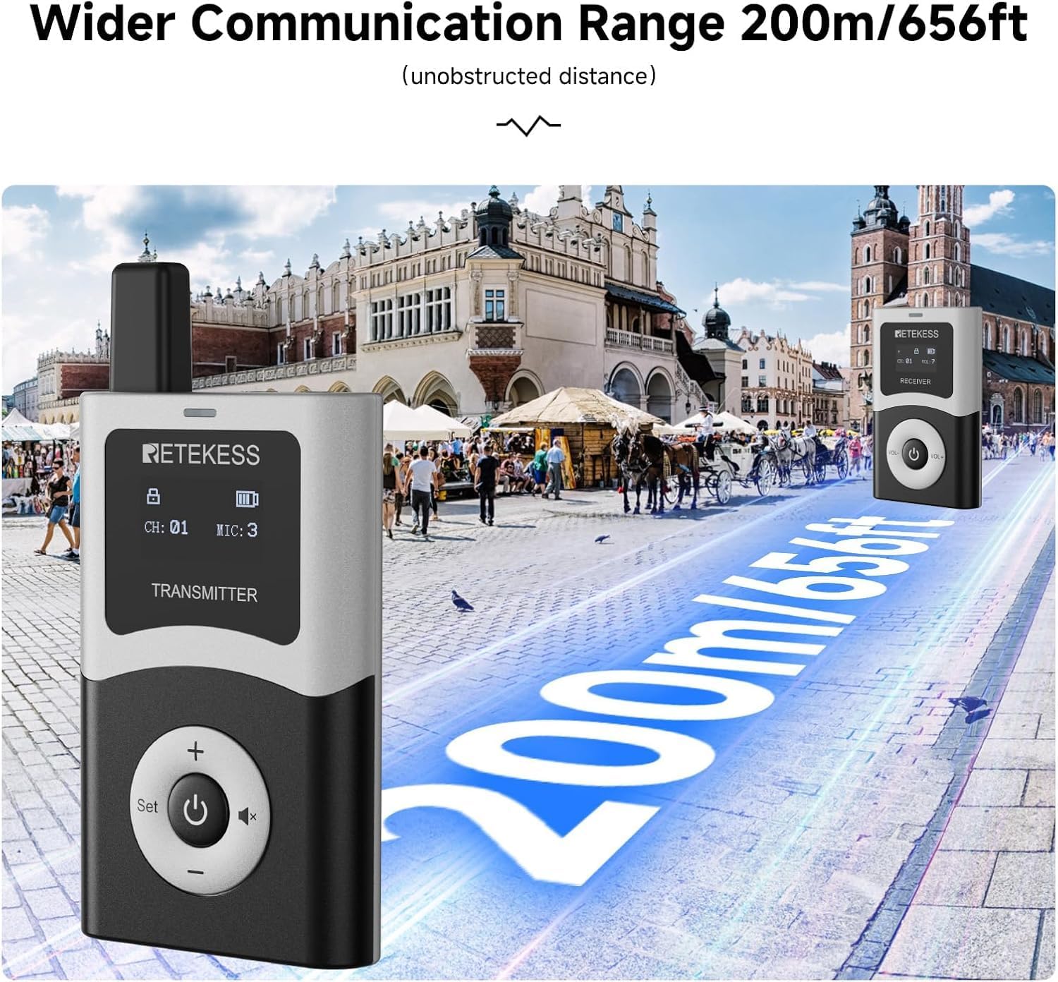 Retekess T130U(4nd Gen T130) Audio Tour Guide System, U-Band Digital Mode, 60-Slot Charge Case, 200m, 40h, Wireless Tour Guide Microphone and Speaker, for Tourist Groups(4 Transmitter 60 Receivers)