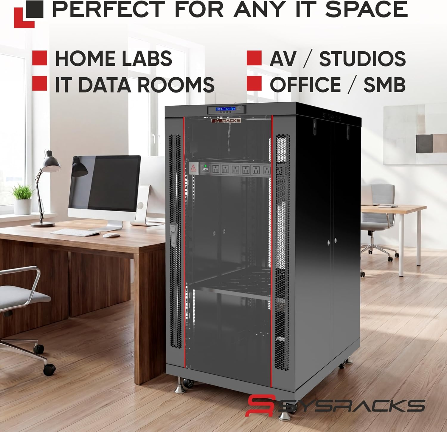22U Home Server Rack Cabinet – 19' Floor Standing Network Rack, 32' Deep Homelab Rack with Locking Glass Door, Cooling Fans, PDU & Shelf for NAS, Router, Switch and AV Equipment