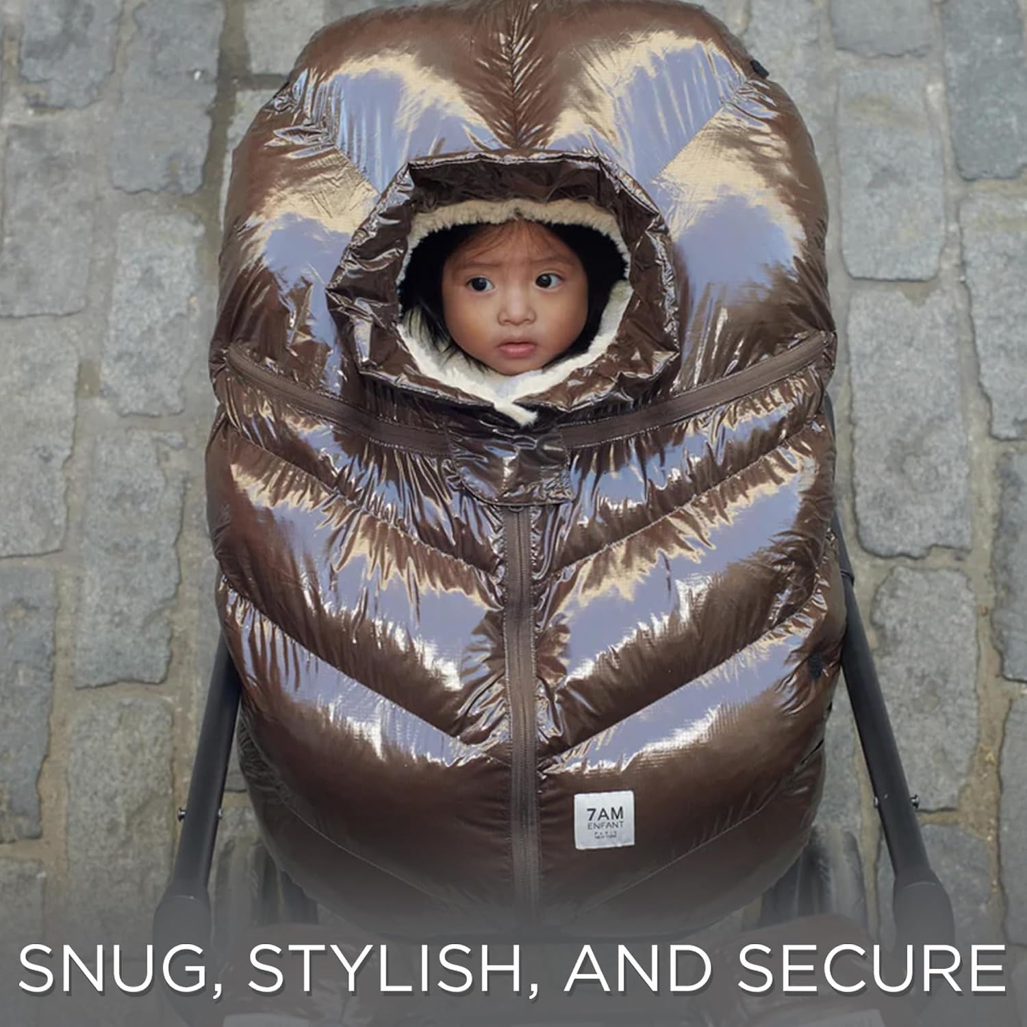 7AM Enfant Car Seat Covers - Cocoon Baby Cover for Boys & Girls, Rain & Snow Repellent, Breathable Windproof, Center Zipper, Universal Fit for Infant Car Seat (0-12M) (Brown Polar)