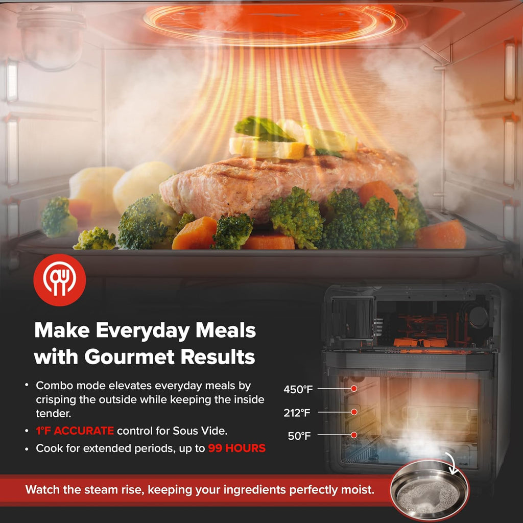 Nuwave PFAS-Free Steam Oven & Air Fryer, All-in-One Convection Cooker with Precision Steam Control, Toast, Air Fry, Sous Vide, Steam & More, Juicier Meats, 120 Presets, 50–450°F, Stainless Steel