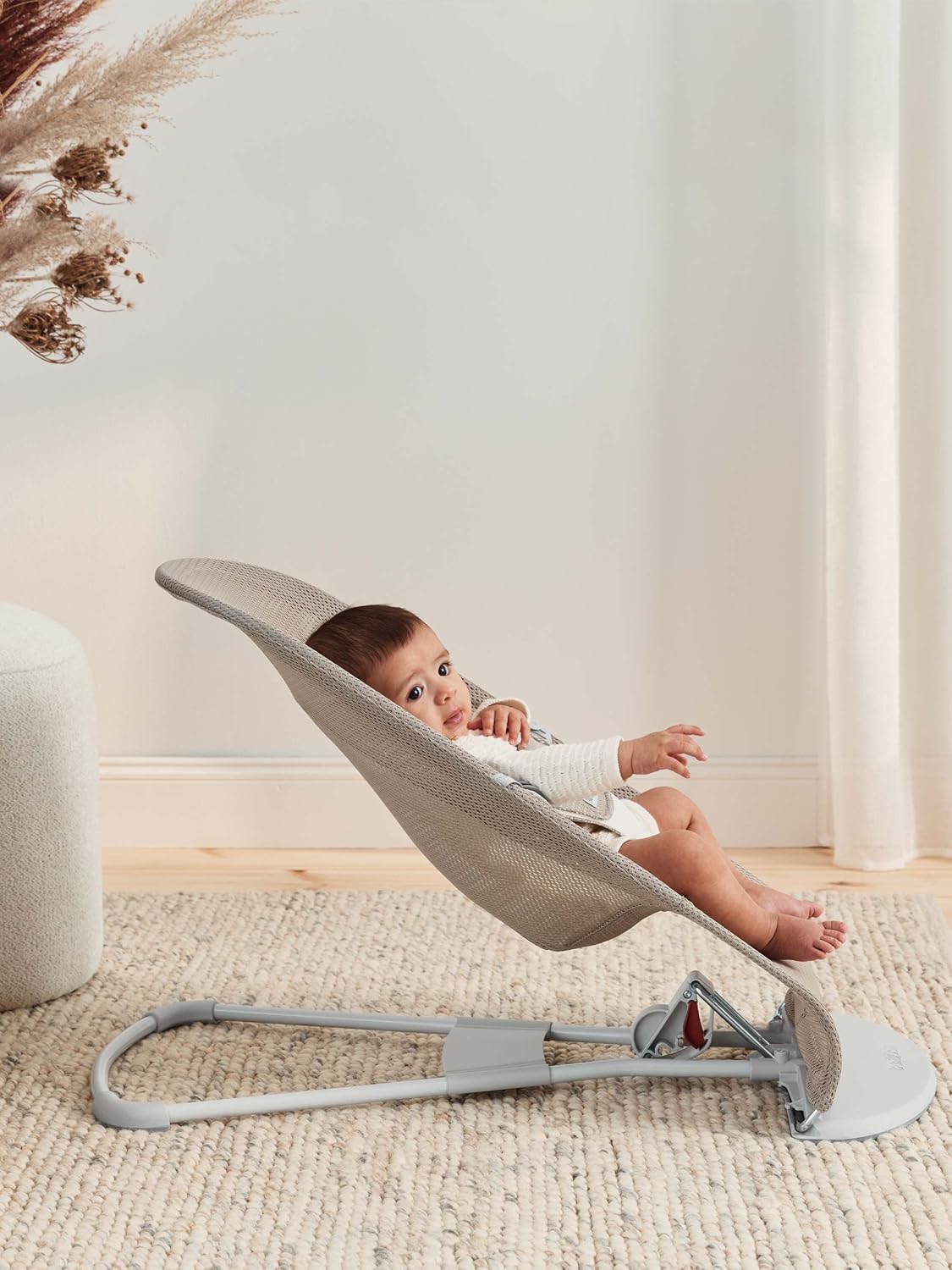 BabyBjörn Bouncer Balance Soft, Gray Beige/White, Mesh | 2-in-1 Adjustable Baby Bouncer Seat and Toddler Chair, Newborn to Toddler (8-29 lbs), 4 Positions, Lightweight & Portable