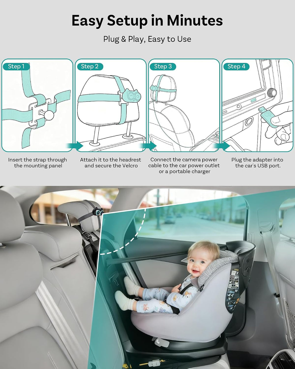 OTTOCAST Cabin Care Car Camera for Baby, Wireless CarPlay Adapter with 1080P Baby Car Camera, HD Night Vision, 150° Wide Angle, Real-Time Rear Seat Monitor, Easy Installation
