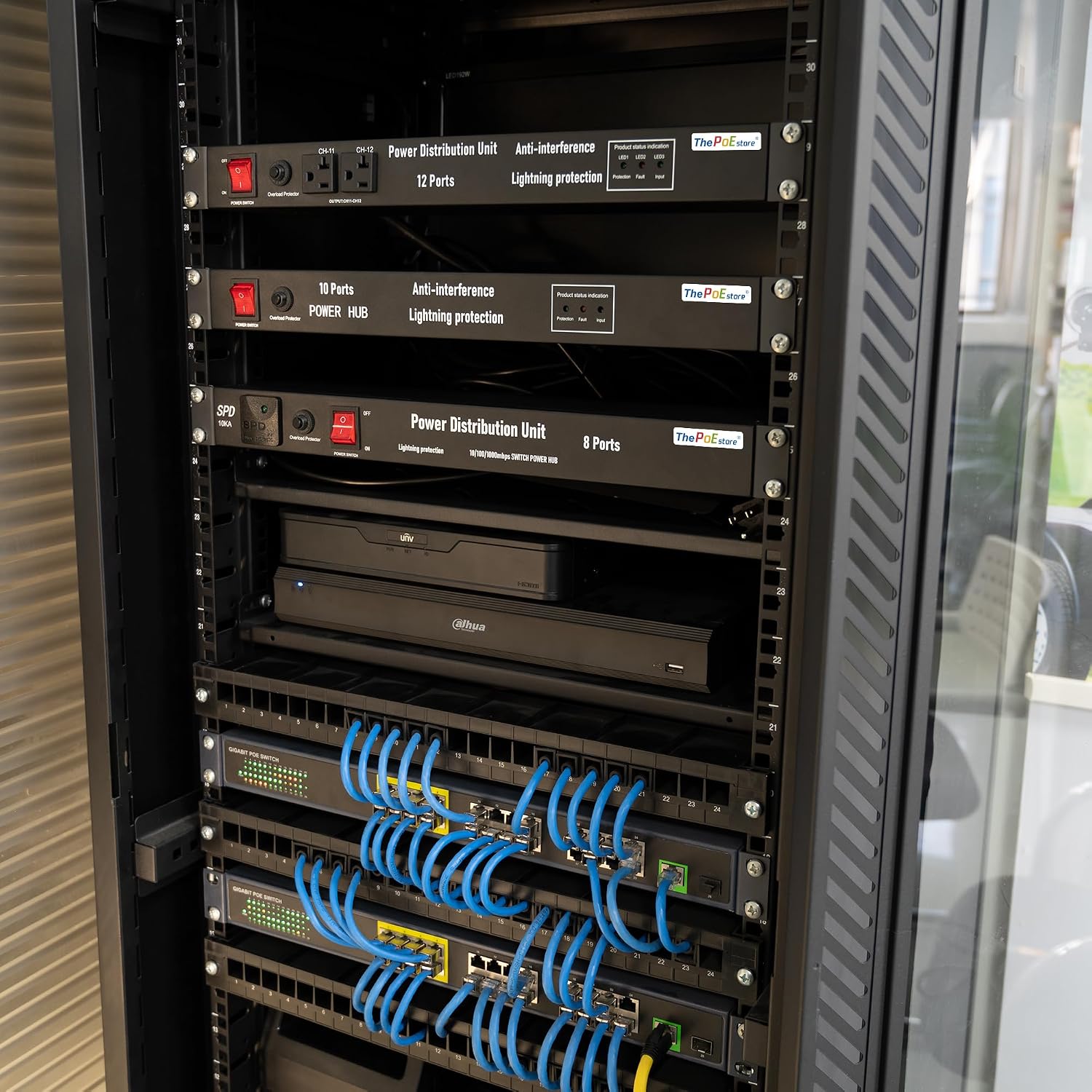 1U PDU Network Servers Surge Protector Power Distribution Unit 12-Outlet, 120V 20A, 3600 Joules 10KA,19″ Rack Mount Power Strip,Heavy-Duty 12AWG 16 ft Cord,w/AC Filter, by ThePoEstore