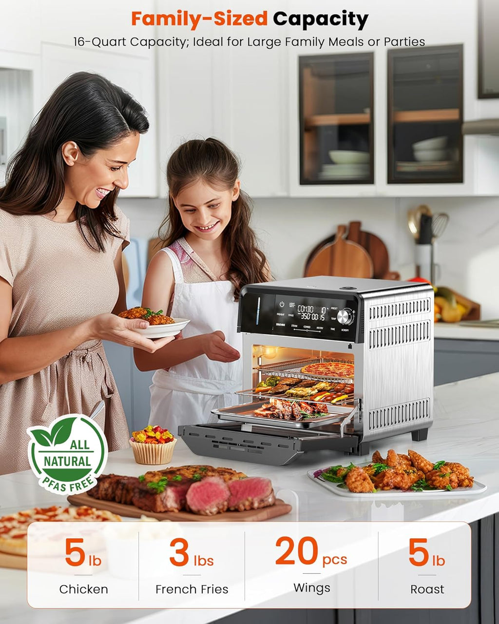 Nuwave Combi Steam Oven, Non-Toxic Stainless Steel Multi-Cooker with Air Fry, Sous Vide, Toast & More, 50-450°F Precision, 120 Presets, Moisture Control, Programmable, Easy to Clean, 16 quarts
