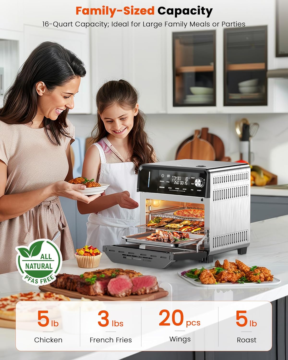 Nuwave Combi Steam Oven, Non-Toxic Stainless Steel Multi-Cooker with Air Fry, Sous Vide, Toast & More, 50-450°F Precision, 120 Presets, Moisture Control, Programmable, Easy to Clean, 16 quarts