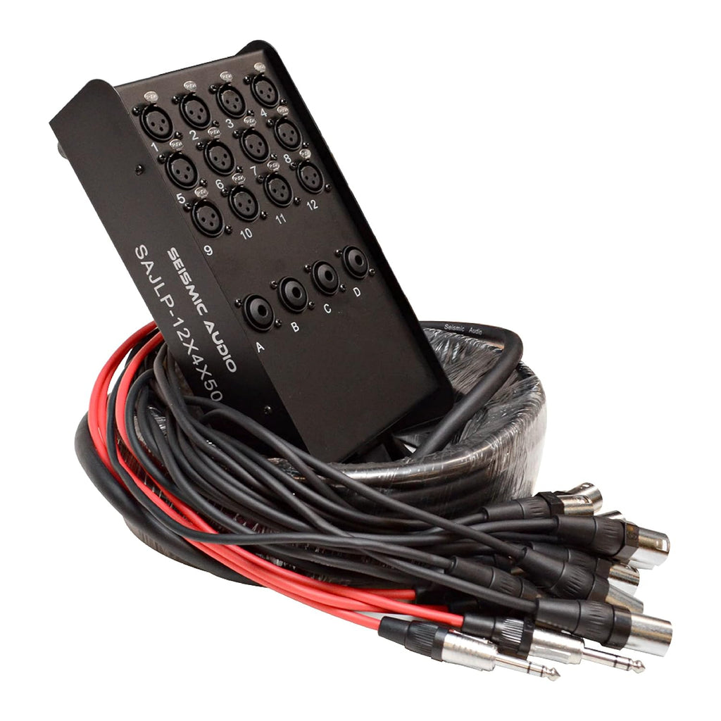 Seismic Audio - SAJLP-12x4x50-12 Channel 50 Foot XLR Low Profile Snake Cable with 4 TRS Returns - Circuit Board Snake for Recording, Stage, Studio PA DJ use