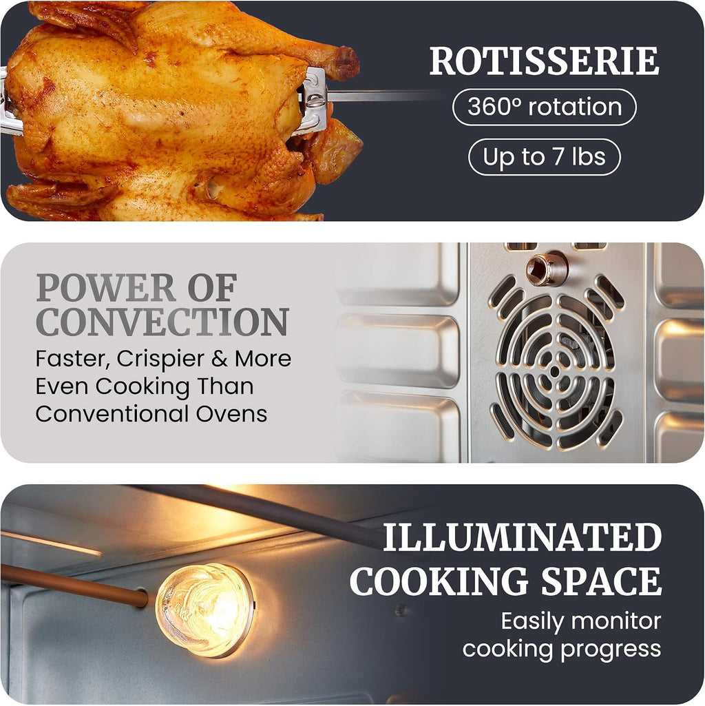 Elite Gourmet ETO-4510M French Door 47.5Qt, 18-Slice Convection Oven 4-Control Knobs, Bake Broil Toast Rotisserie Keep Warm, Includes 2 x 12' Pizza Racks, Stainless Steel