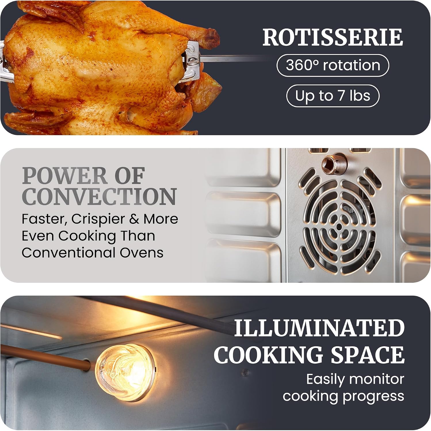 Elite Gourmet ETO-4510M French Door 47.5Qt, 18-Slice Convection Oven 4-Control Knobs, Bake Broil Toast Rotisserie Keep Warm, Includes 2 x 12' Pizza Racks, Stainless Steel